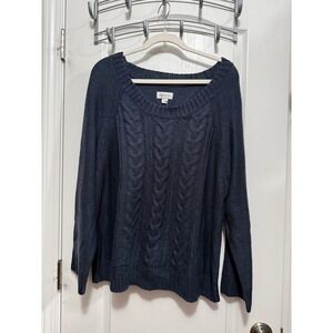 Avenue‎ Navy Blue Cable Knit Sweater Women's Size 18 20 Long Sleeve